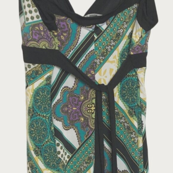 Dressbarn Womens V-Neck Sleeveless Handkerchief Hem Dress Size 14 Green & Purple - Picture 4 of 5